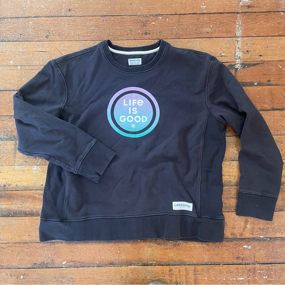 Life Is Good black cotton graphic pullover crewneck sweatshirt size XL